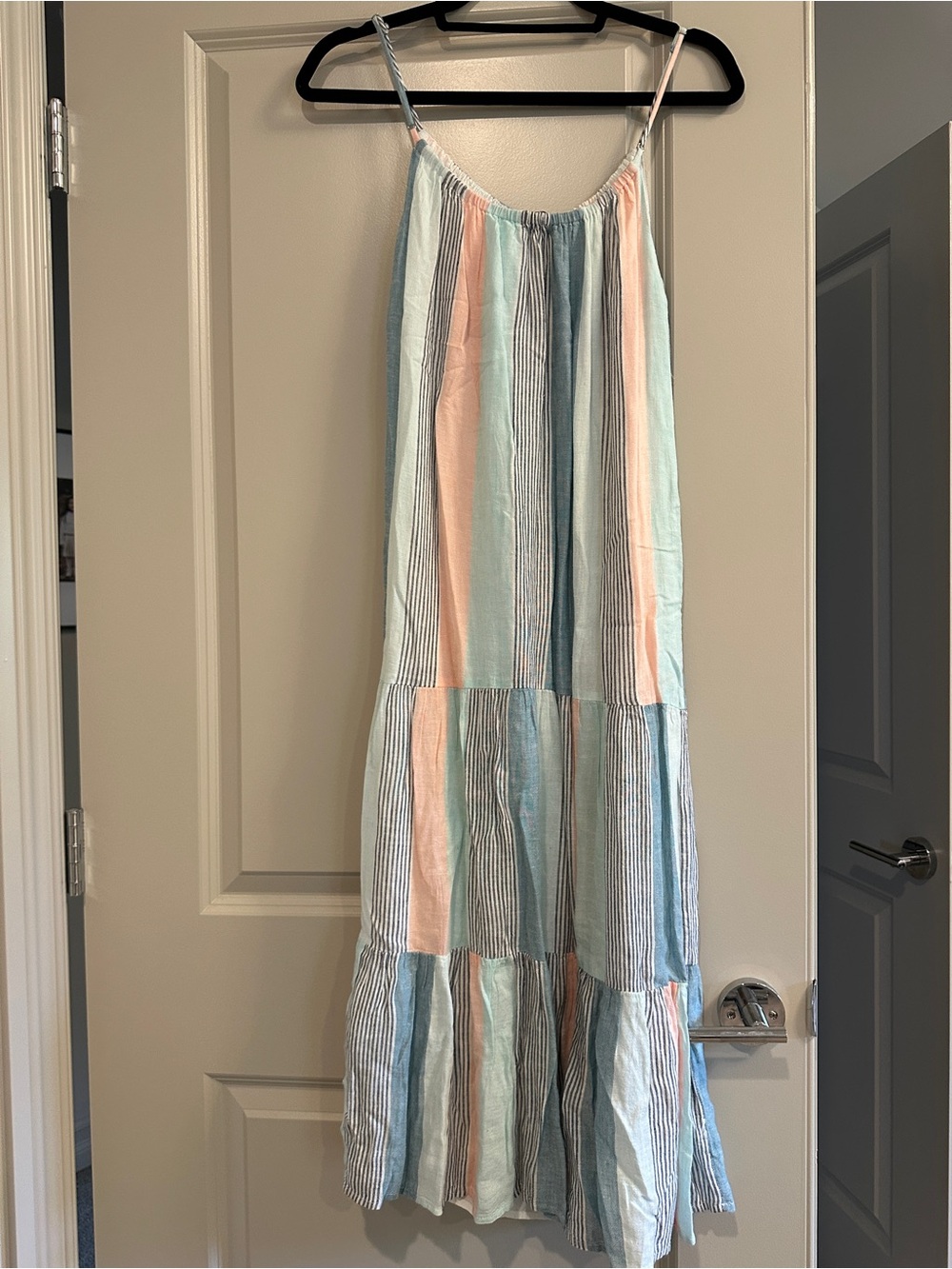Rails Pastel Blue and Peach Striped Tiered Maxi Skirt